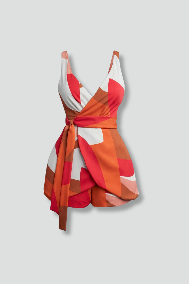 Women’s Jumpsuit with Wrap Neckline and Printed Finish