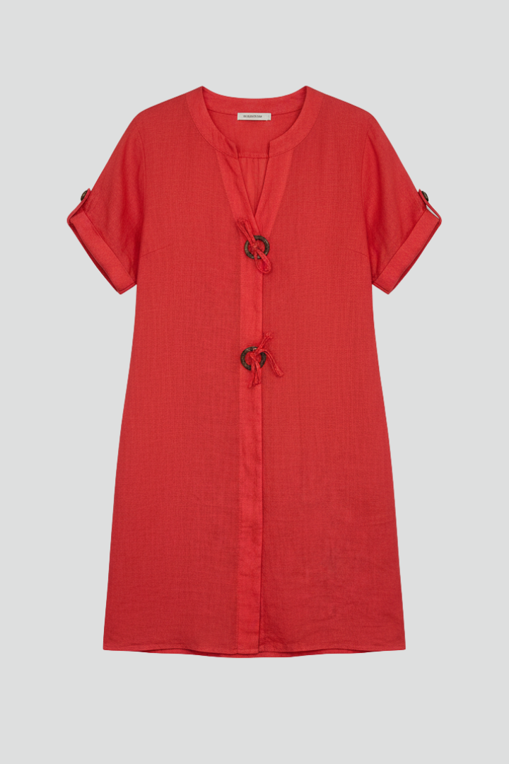 Women’s Knee-Length Dress with Short Sleeves and Button Front