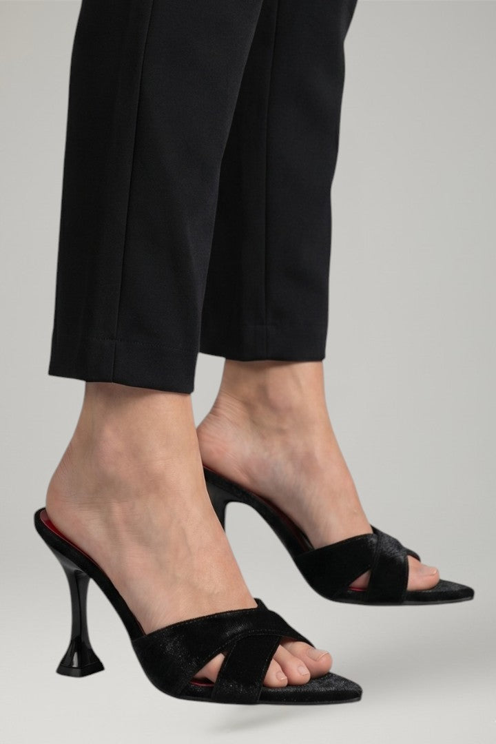 Women's Leather Heels with Open Toe and Stiletto Heel