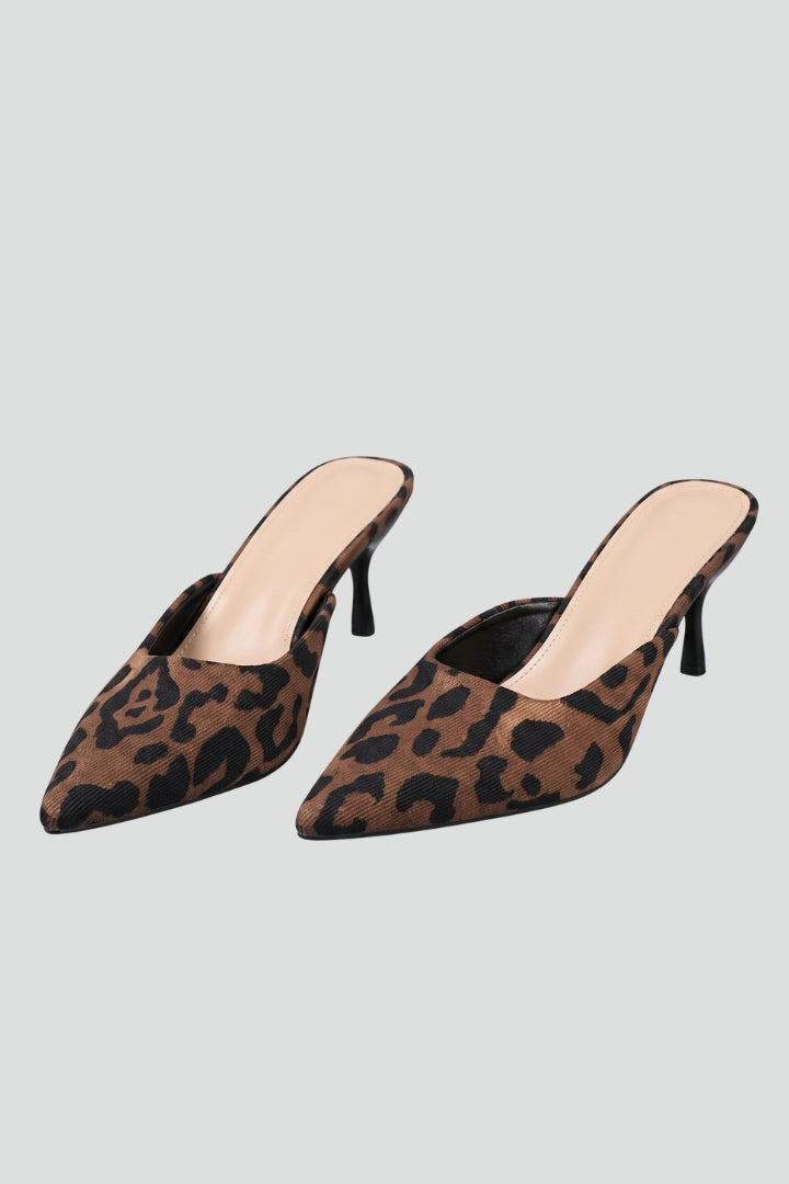 Women's Leather Mule Shoes with Pointed Toe and Stiletto Heel