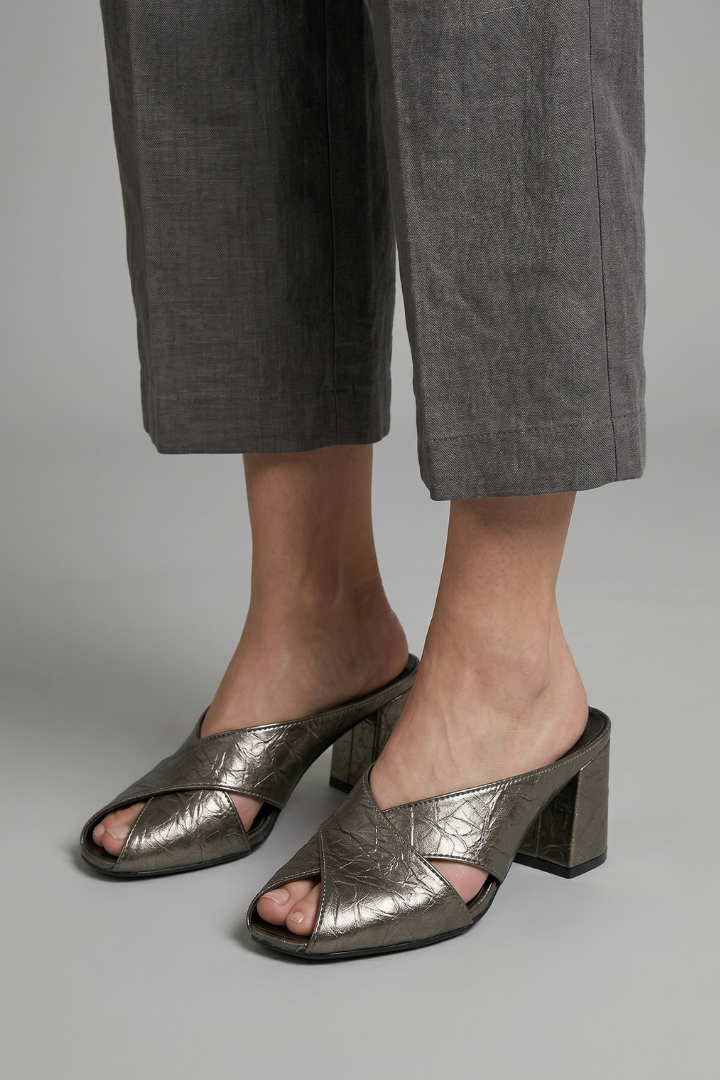 Women's Leather Mule Shoes with Square Toe and Cross Strap