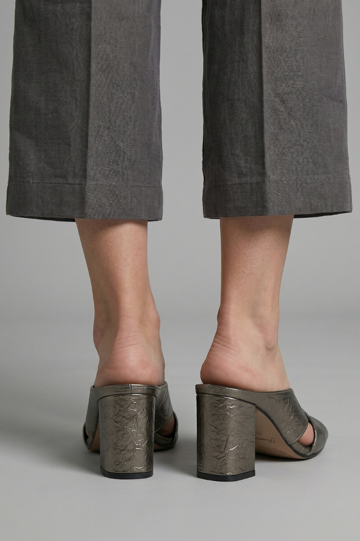 Women's Leather Mule Shoes with Square Toe and Cross Strap