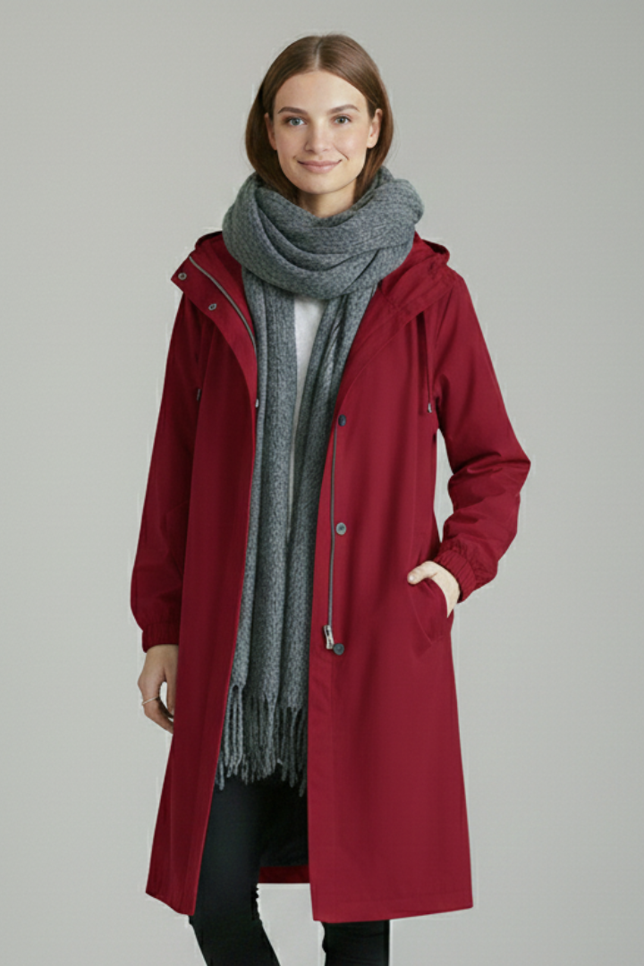 Women’s Long Coat with Hood and Buttons
