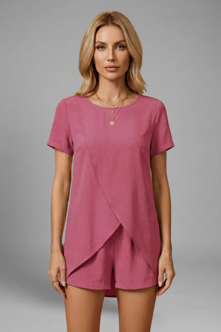 Women’s Lounge Set with Relaxed Fit and Short Sleeves