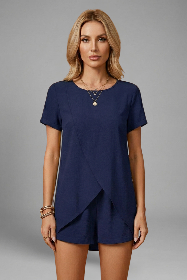 Women’s Lounge Set with Relaxed Fit and Short Sleeves