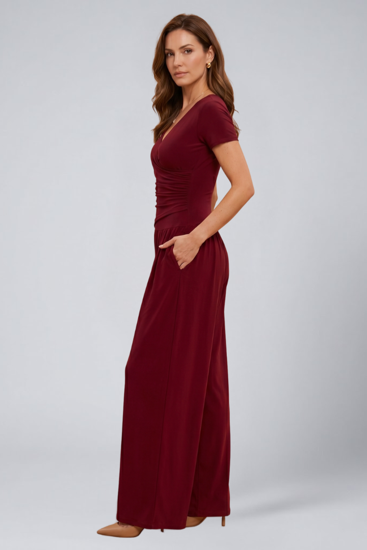 Women's Lounge Set with Wrap Top and Wide-Leg Pants