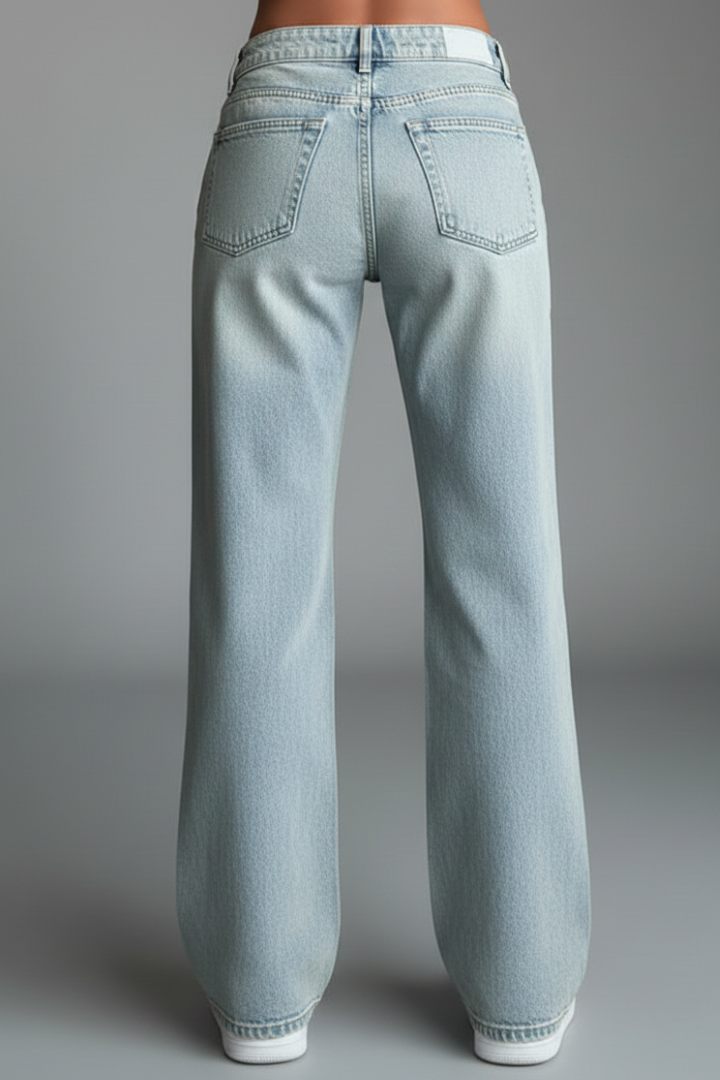 Women’s Low-Waist Jeans with Button Fastening and Straight Legs