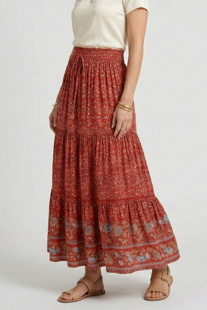 Women’s Maxi Skirt with Elastic Waist and Floral Print