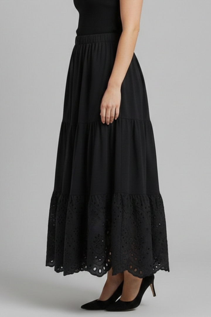 Women’s Maxi Skirt with Elastic Waist and Lace Hem