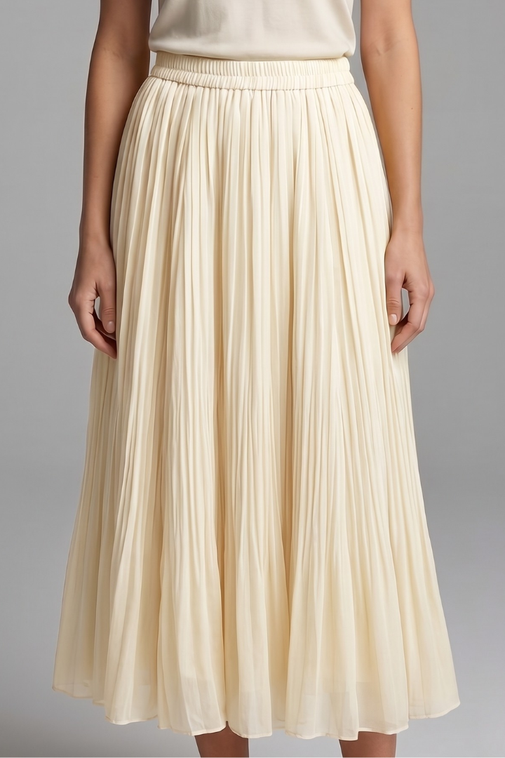 Women's Maxi Skirt with Elastic Waistband and Pleated Surface