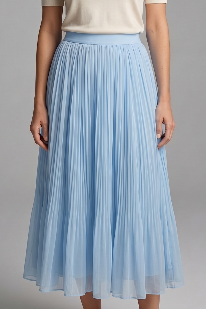 Women's Maxi Skirt with Elastic Waistband and Pleated Surface