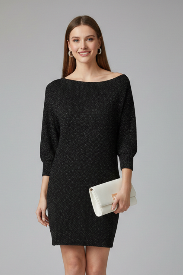 Women’s Mini Dress with Round Neck and Long Sleeves