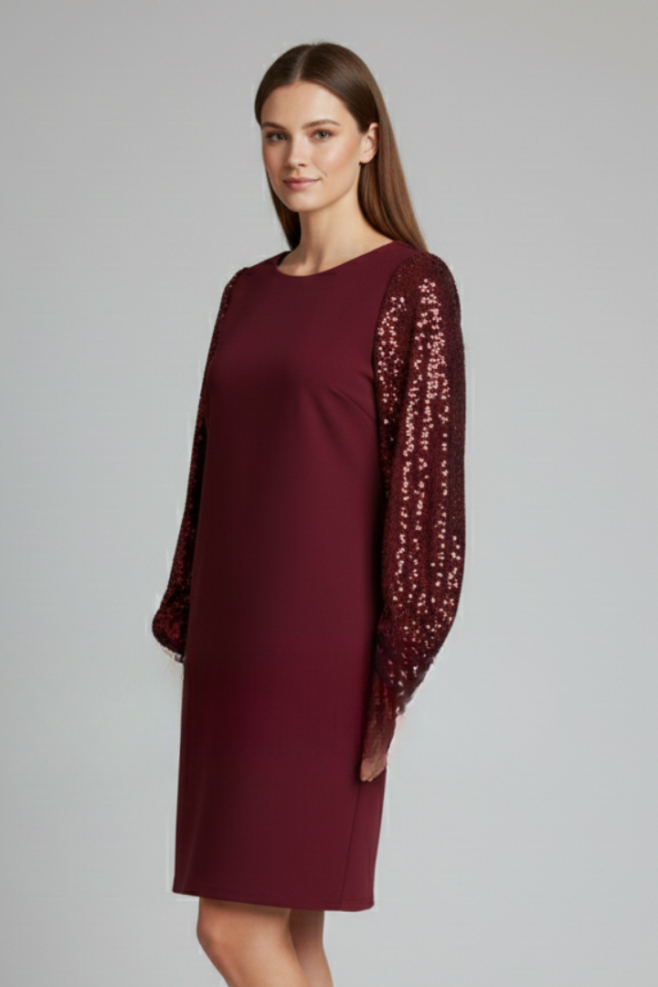 Women’s Mini Dress with Round Neckline and Long Sleeves