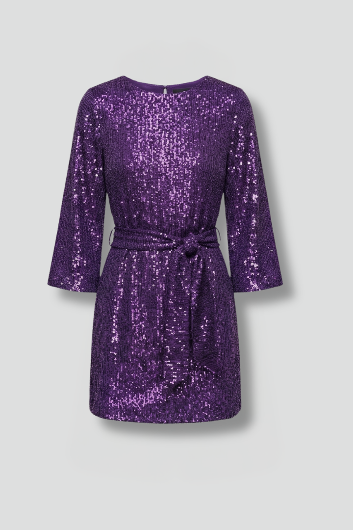 Women’s Mini Dress with Tie Waist and Long Sleeves