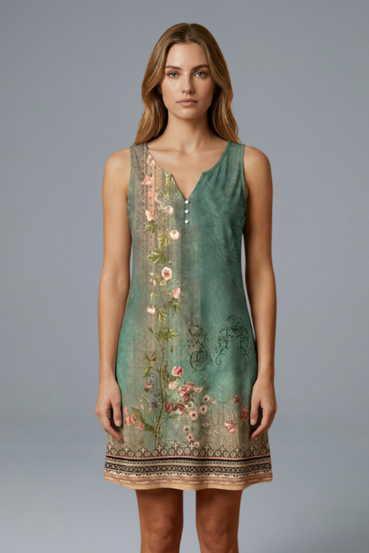 Women’s Mini Dress with V-Neck and Sleeveless Design