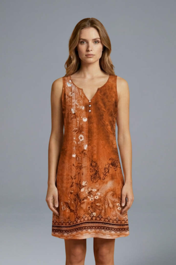 Women’s Mini Dress with V-Neck and Sleeveless Design