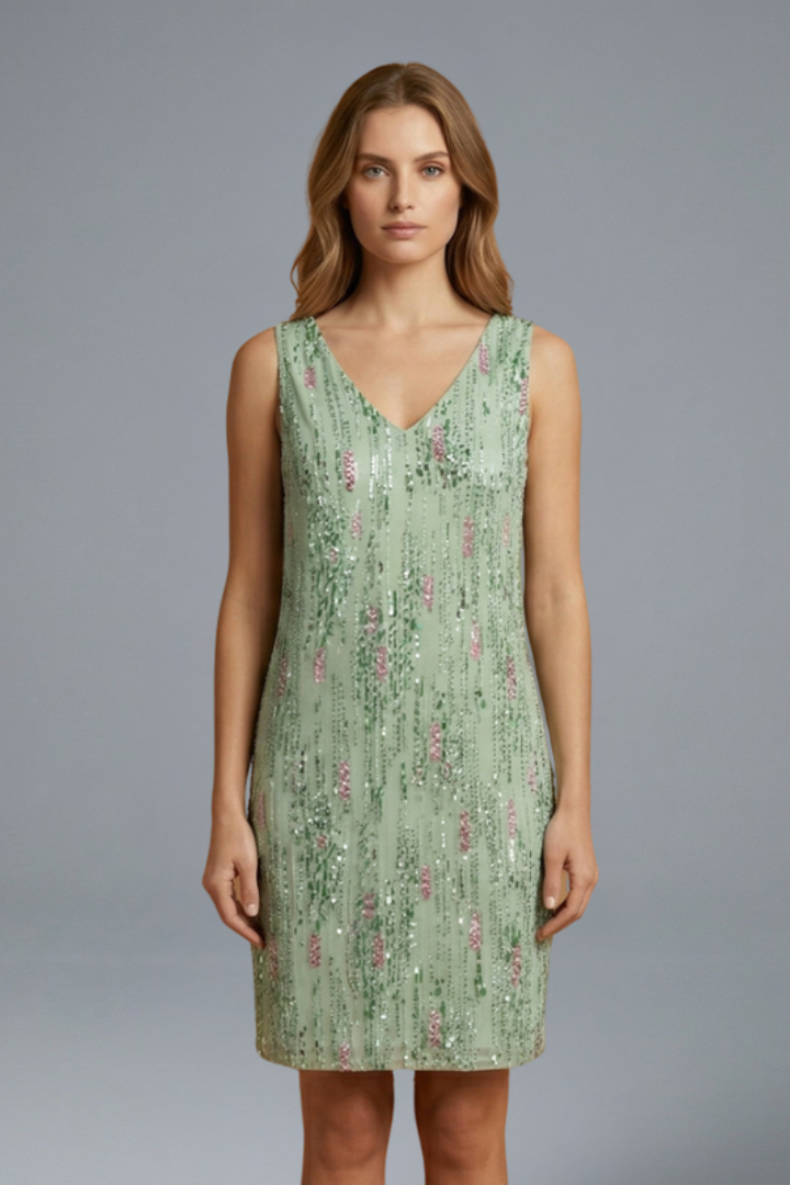 Women’s Mini Dress with V-Neck and Sleeveless Design