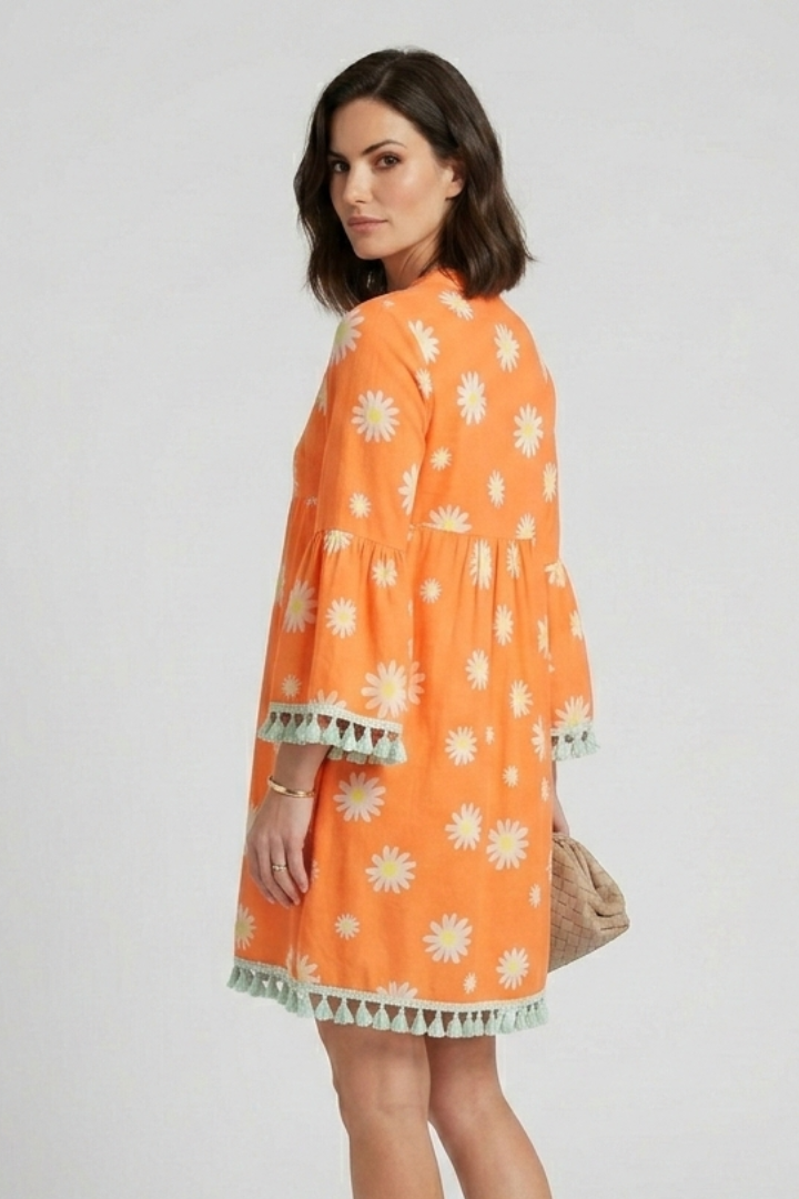 Women’s Mini Dress with V-Neck and Tassel Hem