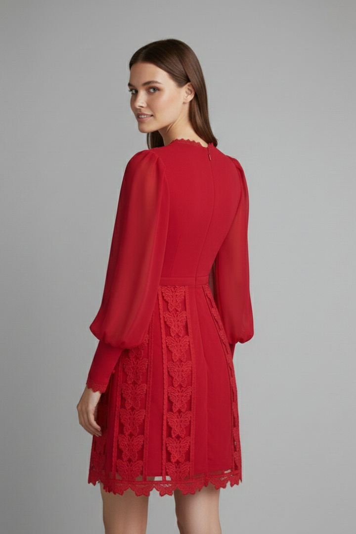 Women’s Mini Dress with V Neckline and Long Sleeves