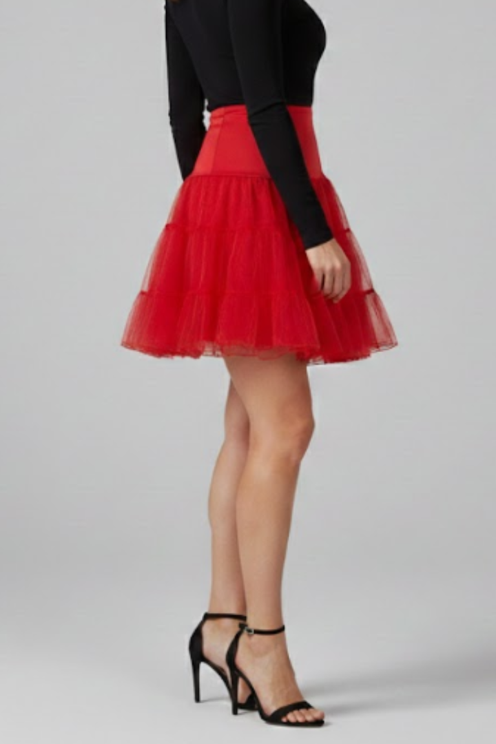 Women’s Mini Skirt with Elastic Waist and Tiered Mesh