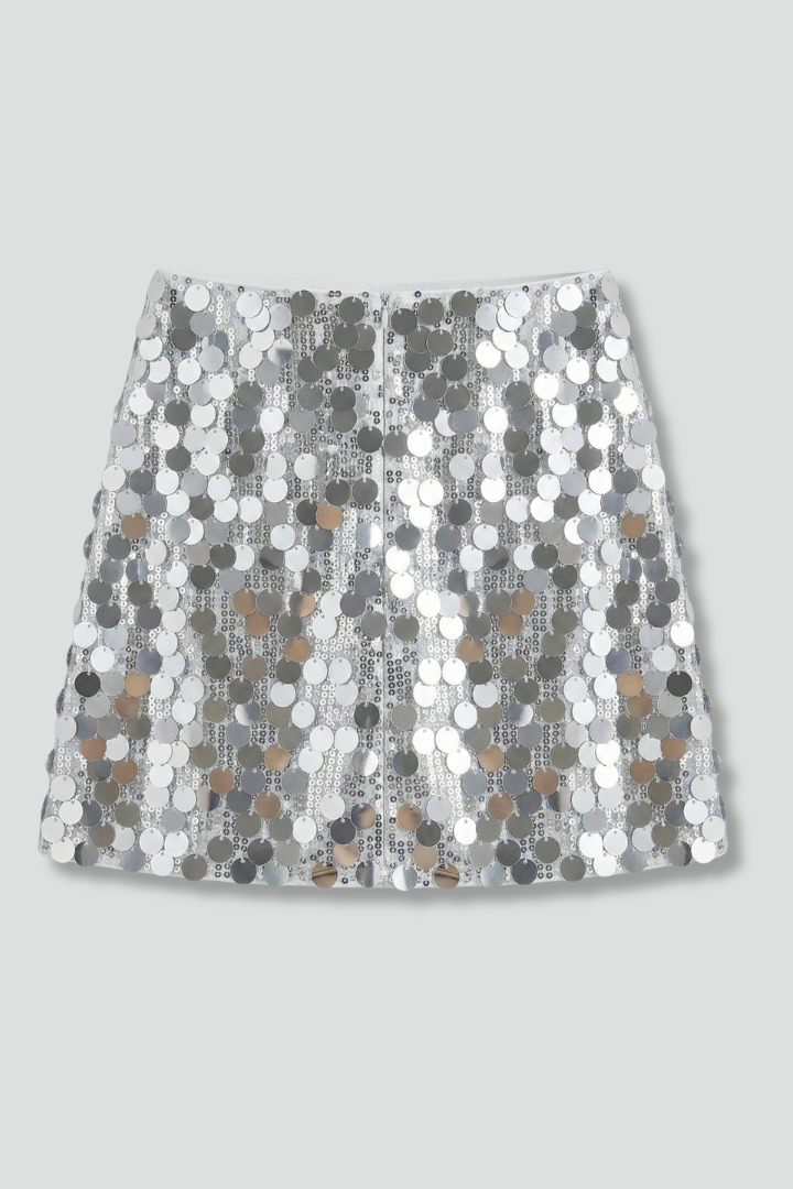 Women’s Mini Skirt with Sequin Surface and High Waist
