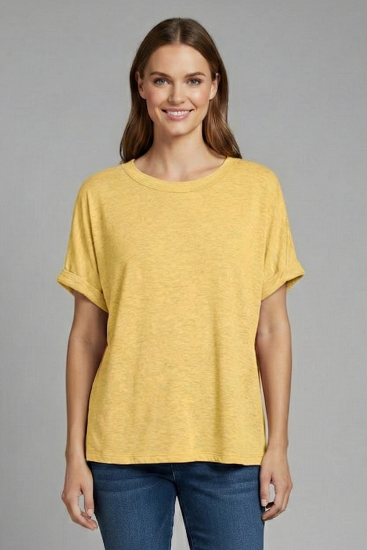 Women’s Oversized T-Shirt with Round Neckline and Rolled Sleeves