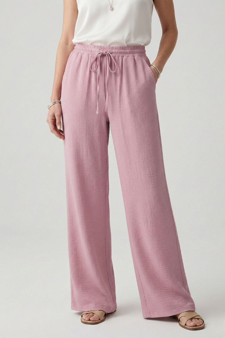 Women’s Palazzo Trousers with Drawstring Waist and Side Pockets