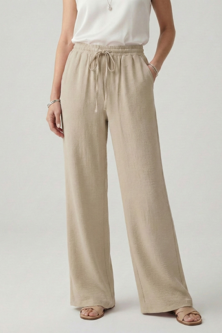 Women’s Palazzo Trousers with Drawstring Waist and Side Pockets