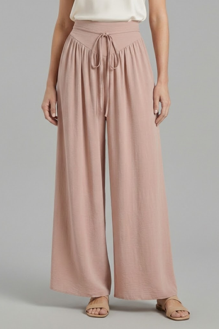 Women’s Palazzo Trousers with Elastic Waist and Drawstring