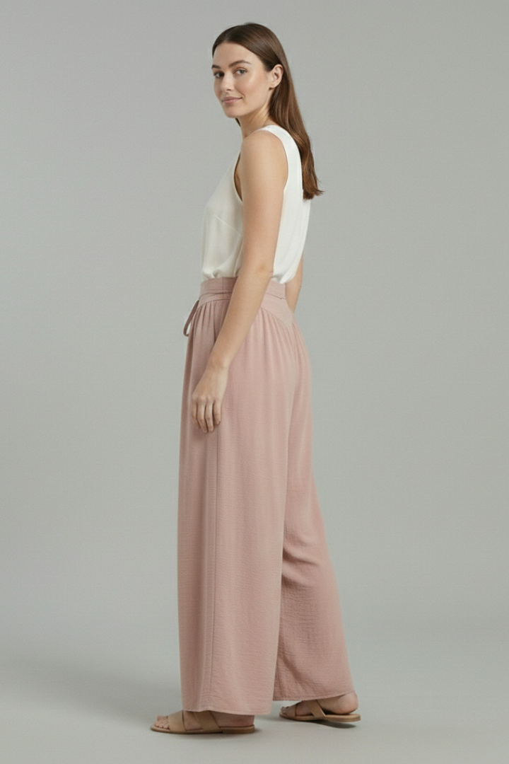 Women’s Palazzo Trousers with Elastic Waist and Drawstring