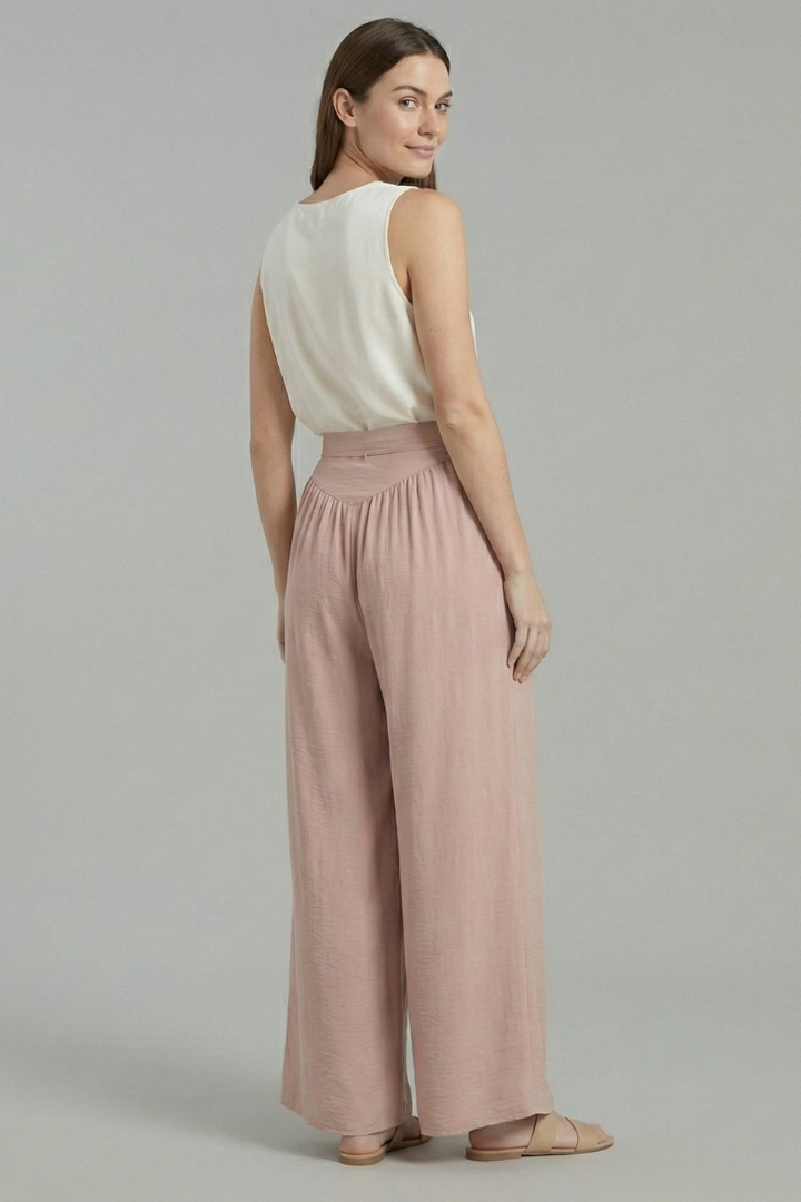 Women’s Palazzo Trousers with Elastic Waist and Drawstring
