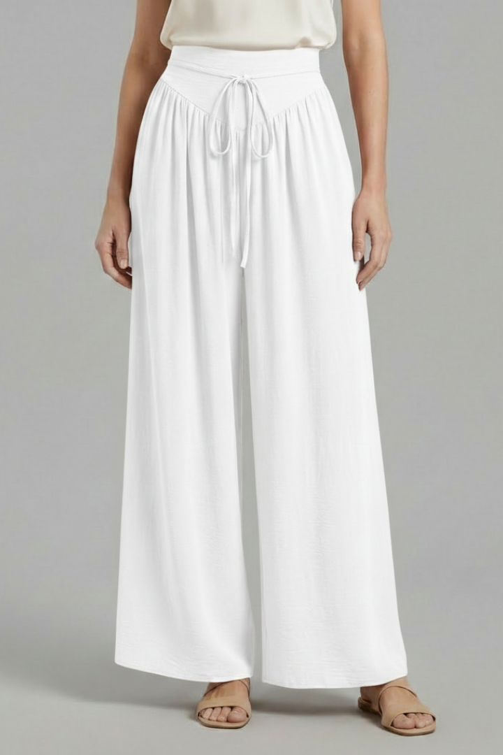 Women’s Palazzo Trousers with Elastic Waist and Drawstring