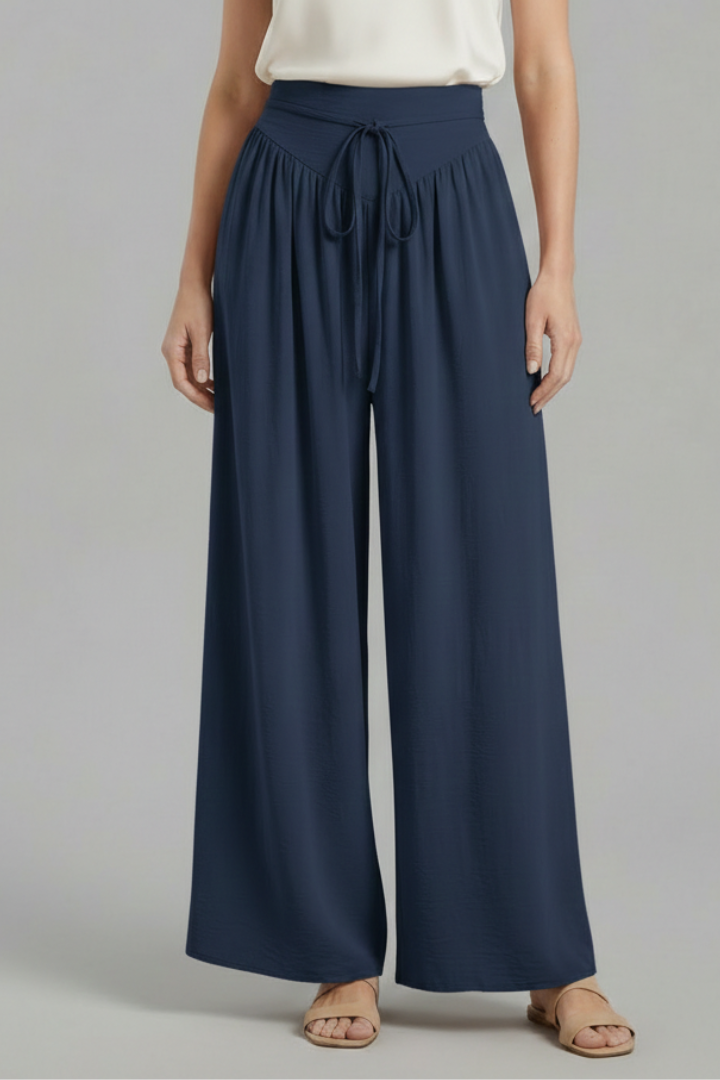Women’s Palazzo Trousers with Elastic Waist and Drawstring
