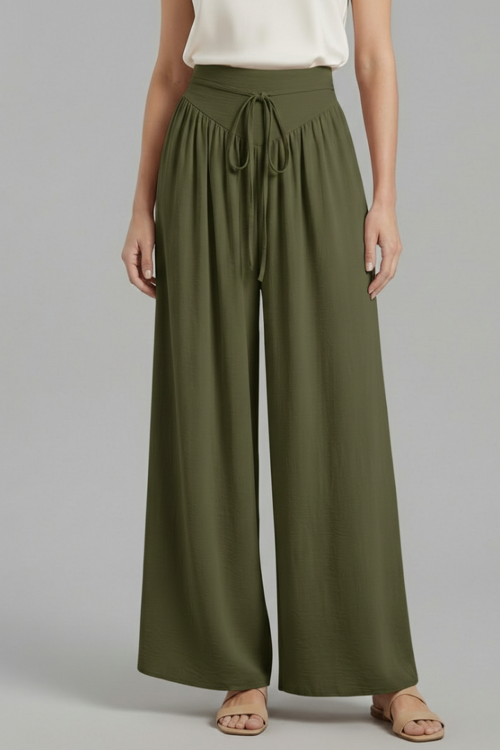 Women’s Palazzo Trousers with Elastic Waist and Drawstring