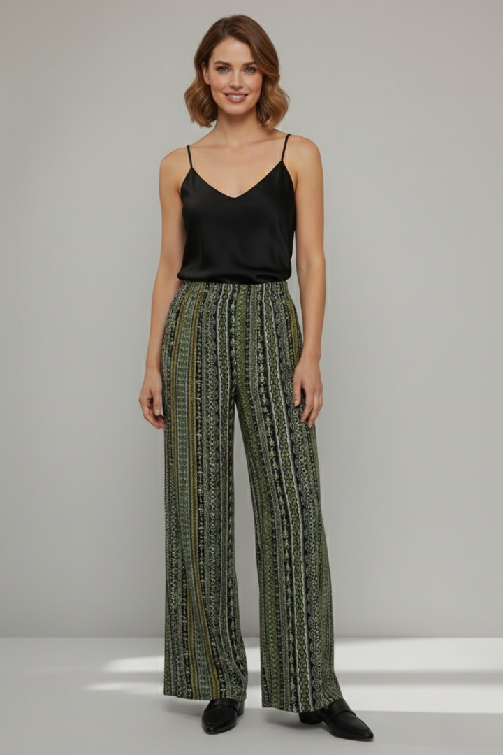Women’s Palazzo Trousers with Elastic Waist and Graphic Pattern