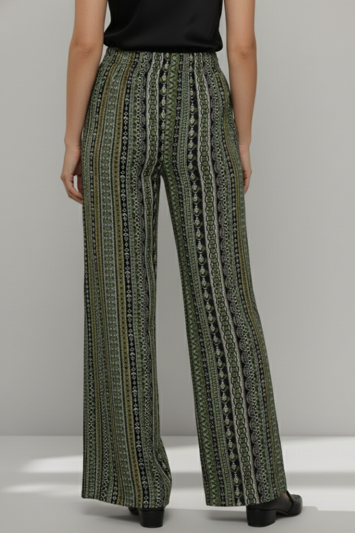 Women’s Palazzo Trousers with Elastic Waist and Graphic Pattern