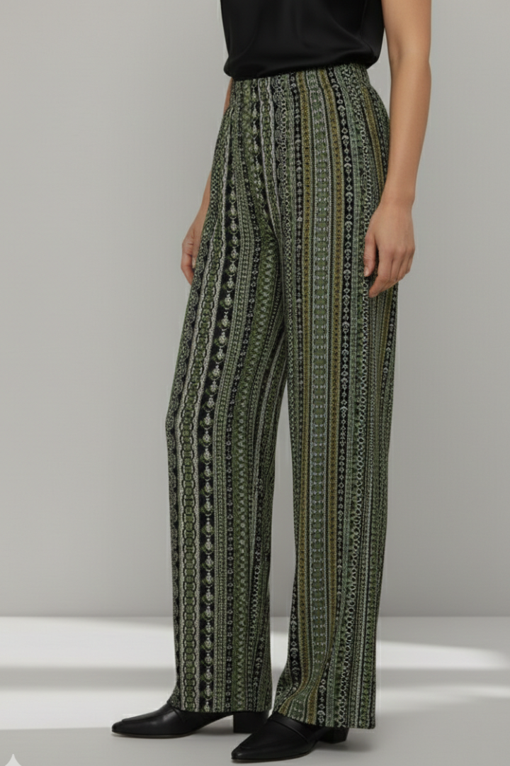 Women’s Palazzo Trousers with Elastic Waist and Graphic Pattern
