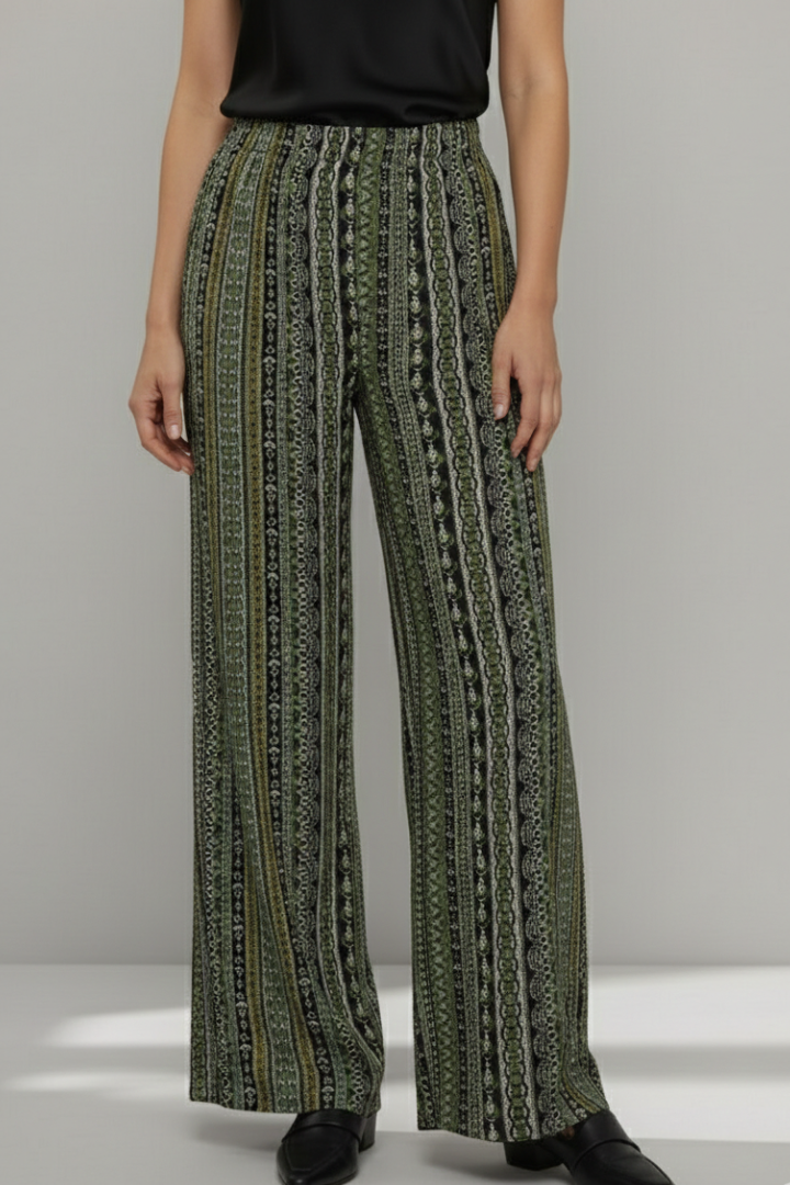 Women’s Palazzo Trousers with Elastic Waist and Graphic Pattern
