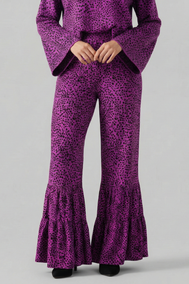 Women’s Palazzo Trousers with Elastic Waist and Ruffle Hem