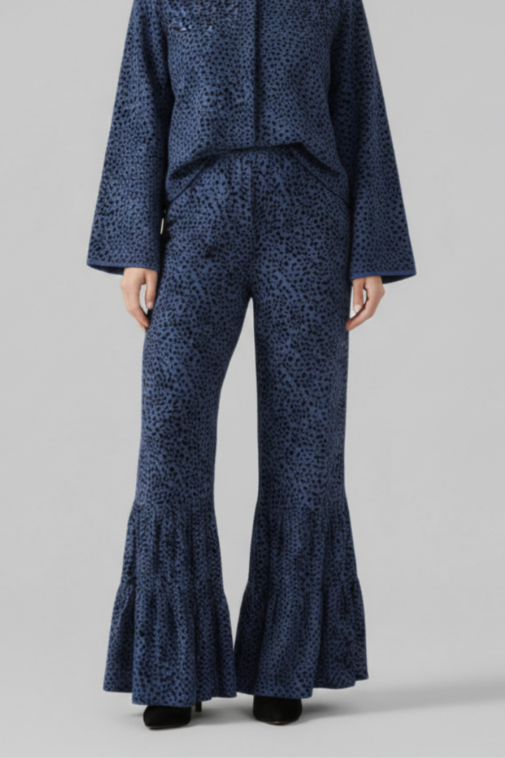 Women’s Palazzo Trousers with Elastic Waist and Ruffle Hem