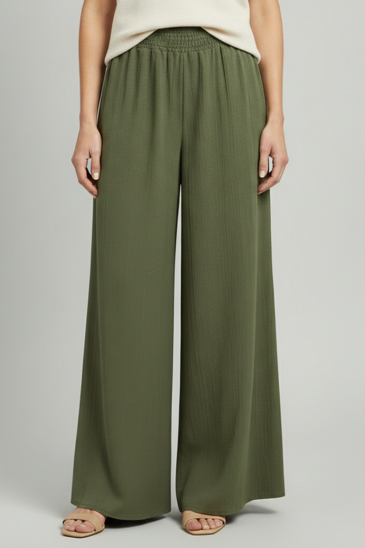 Women’s Palazzo Trousers with Elastic Waist and Wide Legs