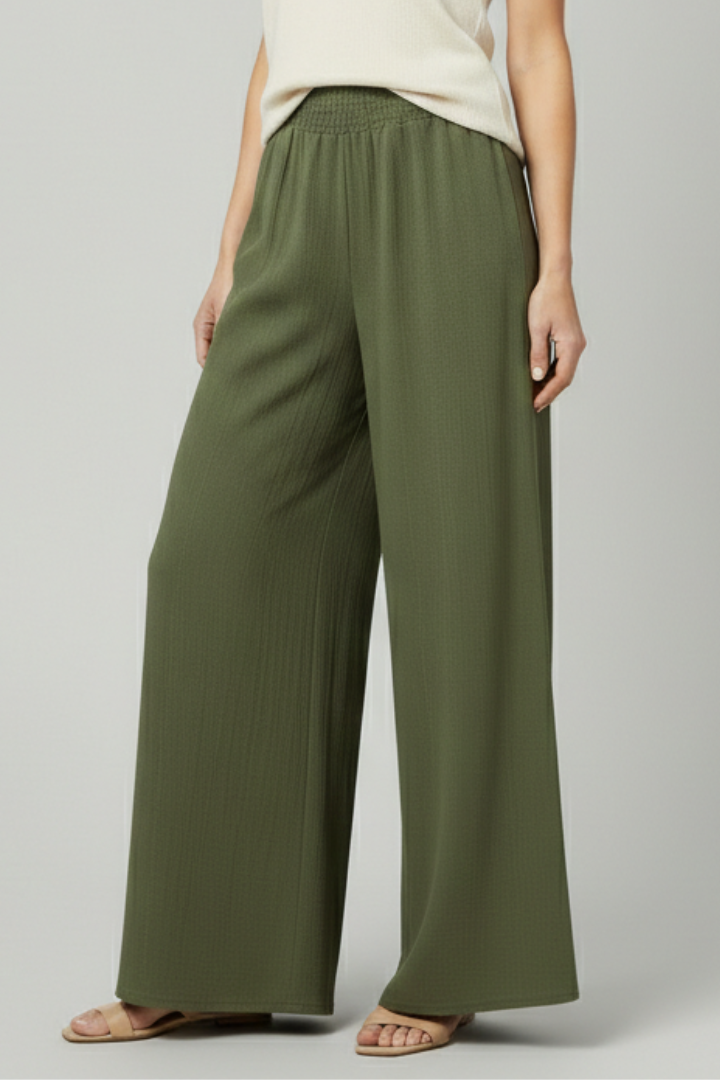 Women’s Palazzo Trousers with Elastic Waist and Wide Legs