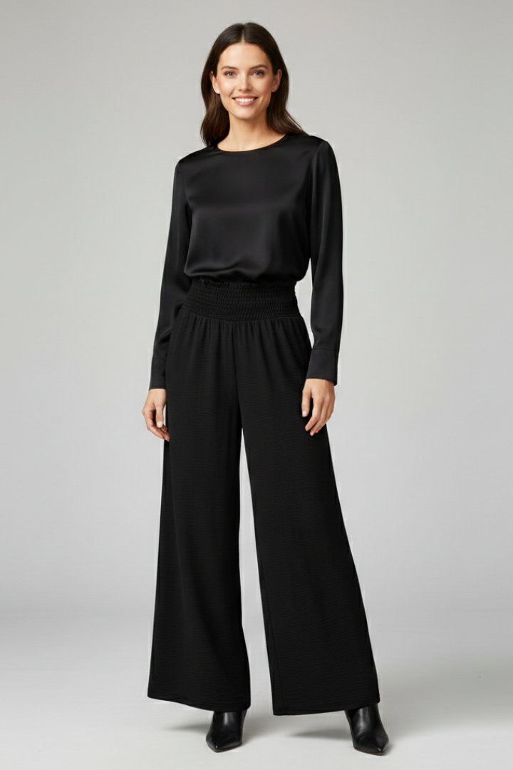 Women’s Palazzo Trousers with Side Slit and Drawstring Waist