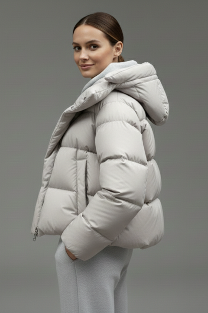 Women’s Puffer Jacket with Thick Padding and Shiny Finish