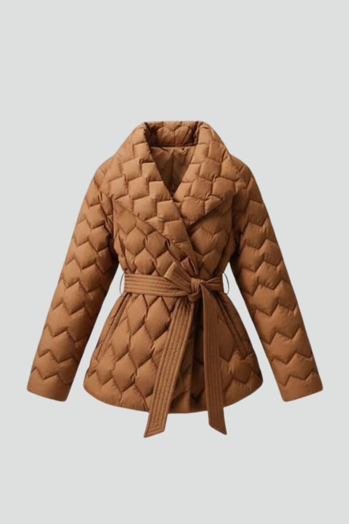 Women’s Quilted Coat with Belt and Long Sleeves