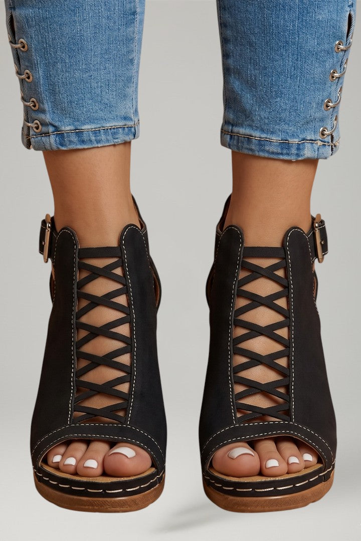 Women's Sandals with Cushioned Footbed and Lattice Heel