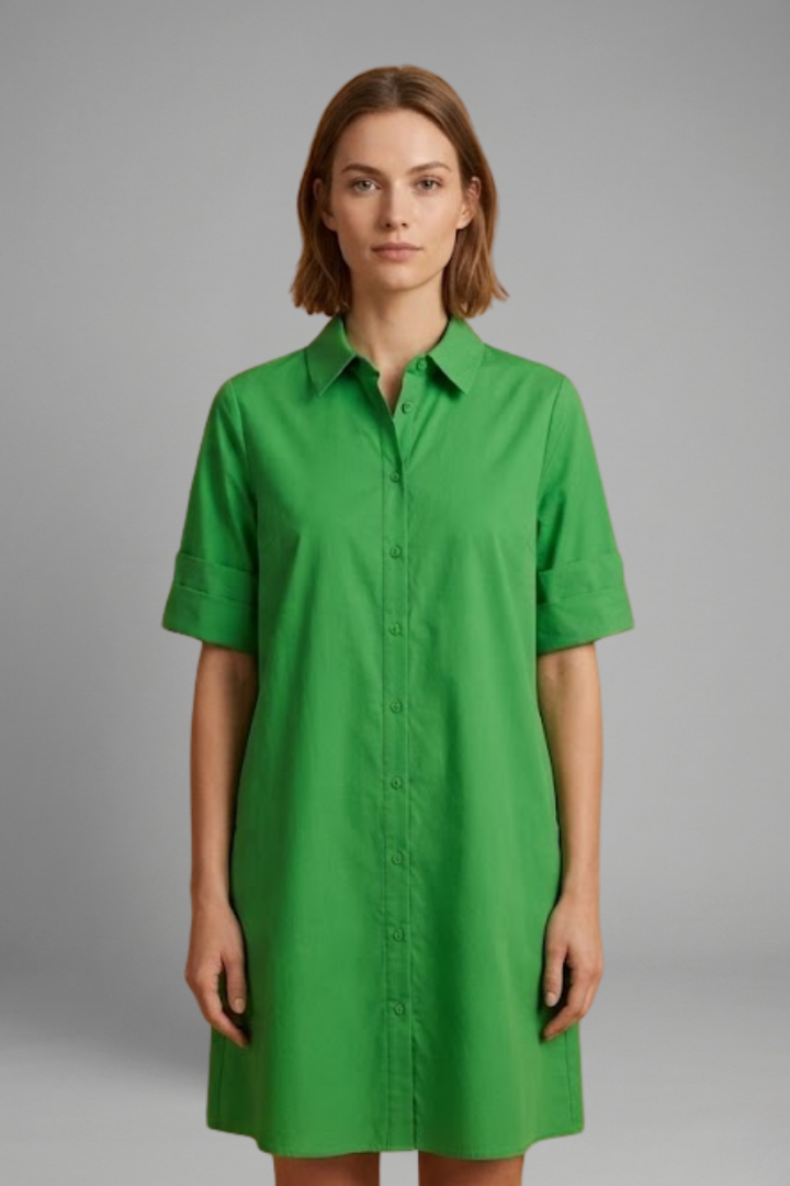 Women’s Shirt Dress with Button Closure and Side Pockets