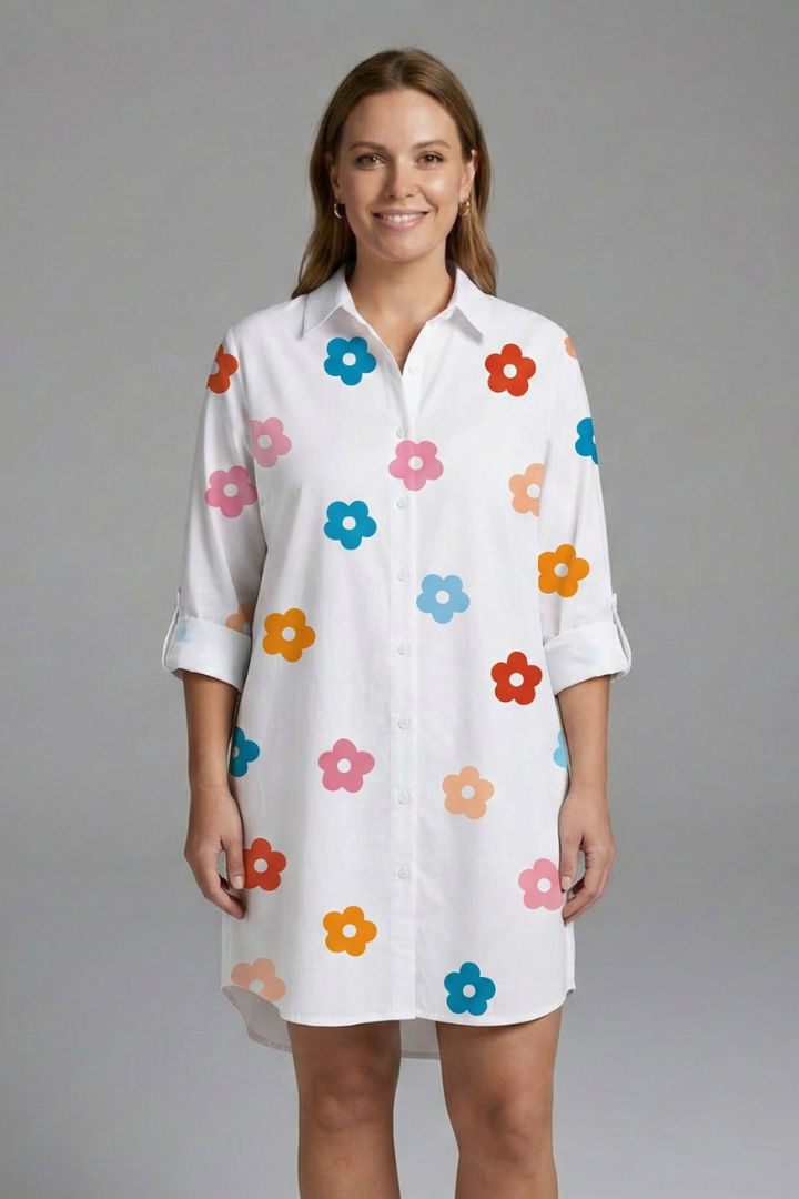 Women’s Shirt Dress with Collar and Long Sleeves