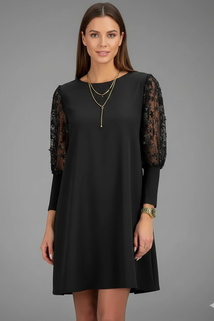 Women’s Short Dress with Lace Sleeves
