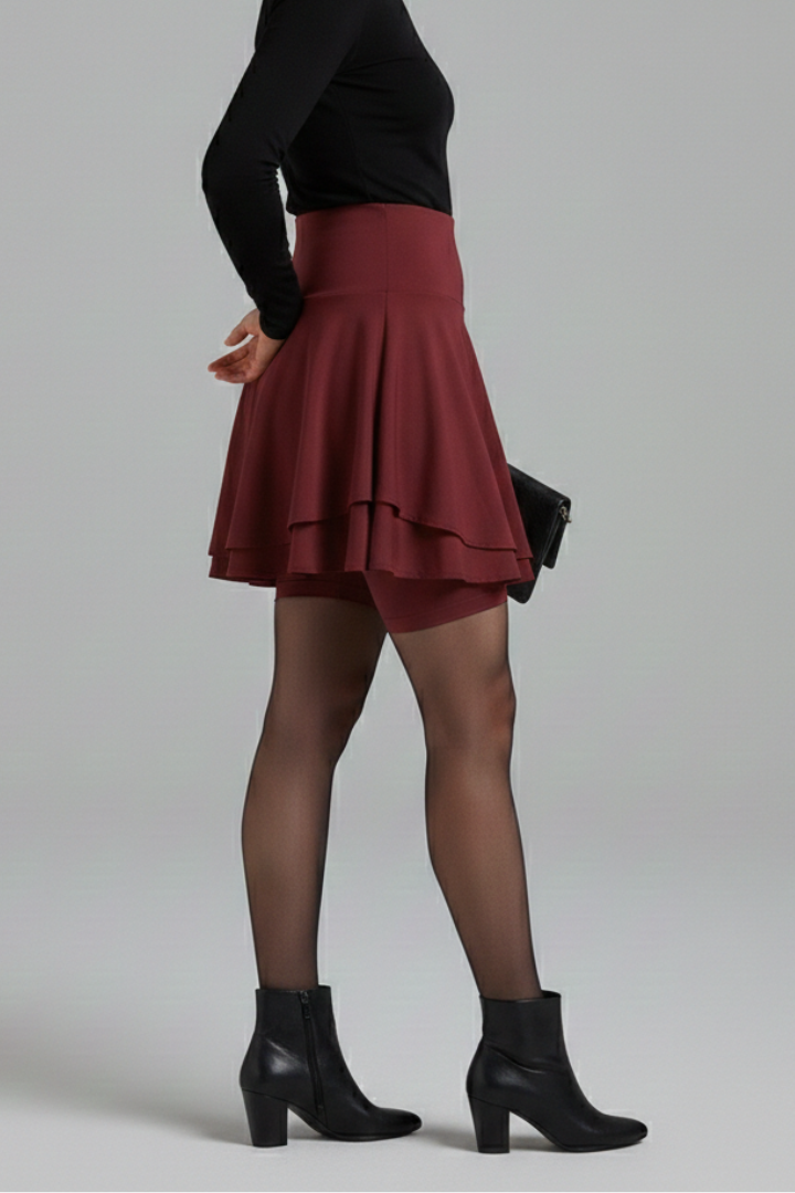 Women’s Skirt with High Waist and Built-In Shorts